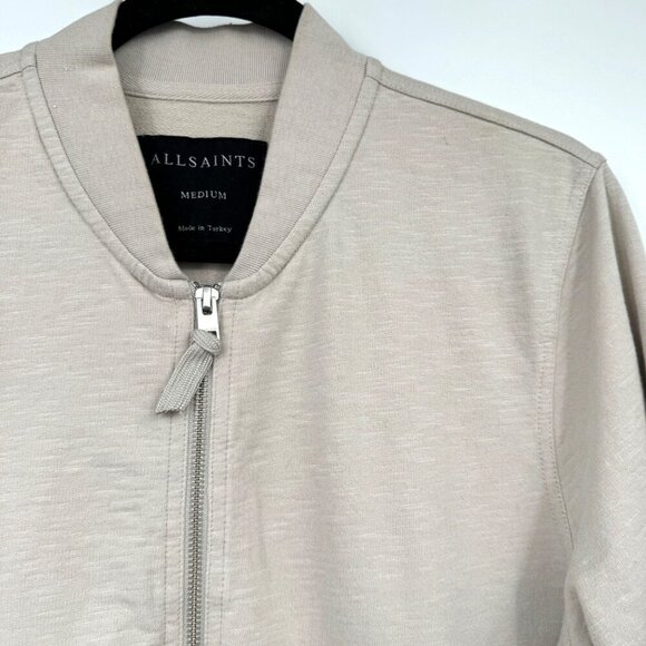 AllSaints Aries Cotton bomber jacket in gray classic full zip pockets tan gray t - Picture 3 of 12